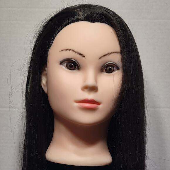 Female Cosmetology Training Head w/ Pink Tripod Stand - Picture 2 of 8